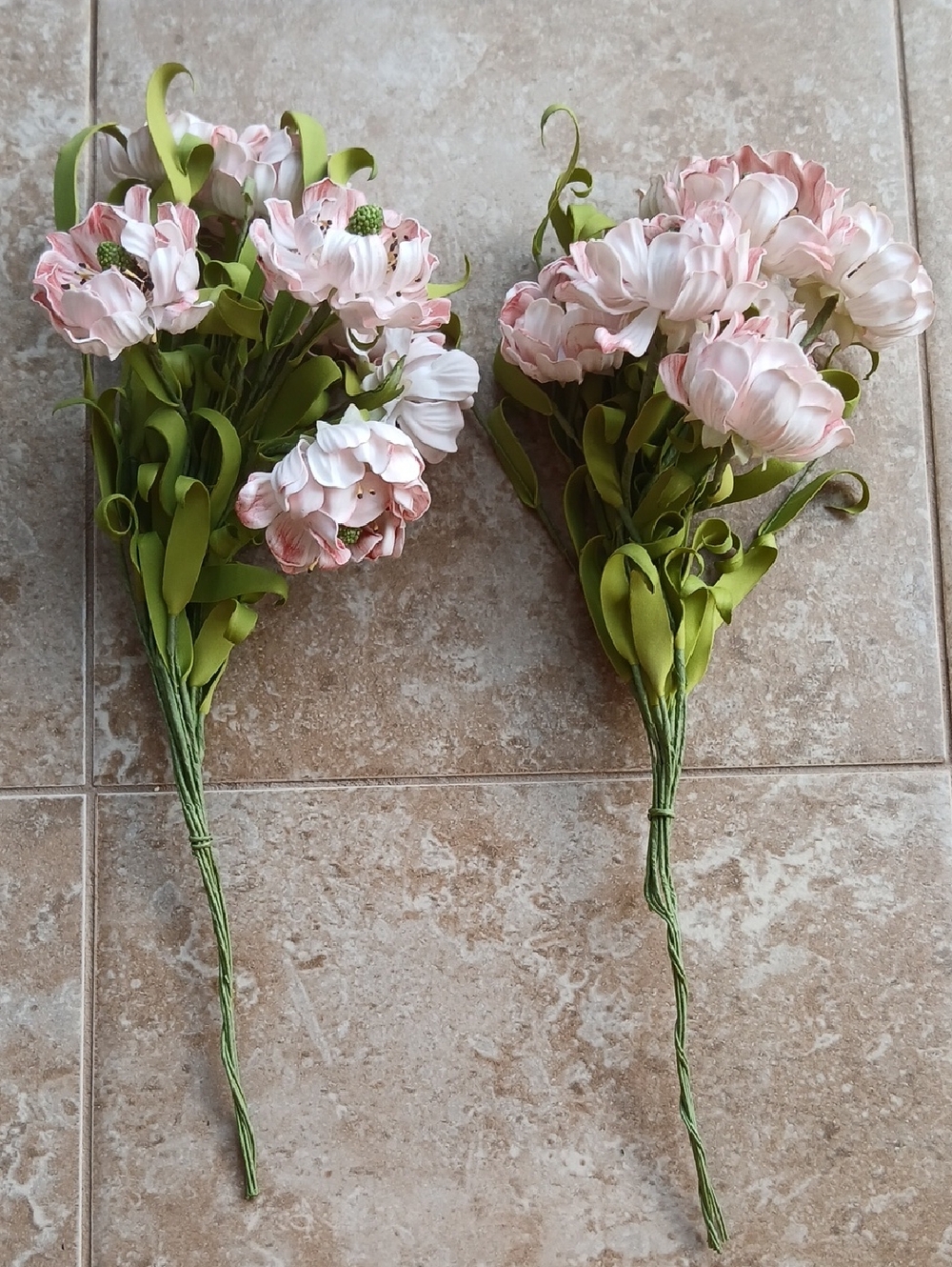 Pale Pink Faux Blossom Flower Bundles with Green Foliage